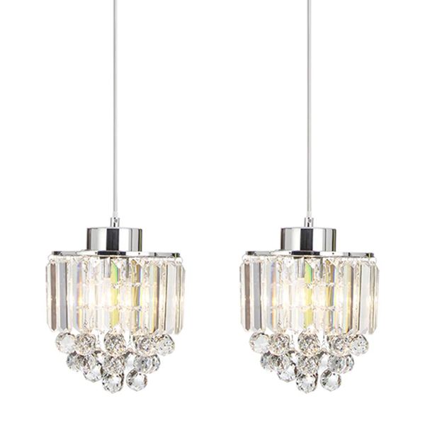 COTULIN Set of 2 Polished Decorative Crystal Chandelier Pendant Light,Chrome Pendant Lighting Fixture for Kitchen Island Living Room Dining Room Bar,Cord Adjustable Hanging Pendant Lamp