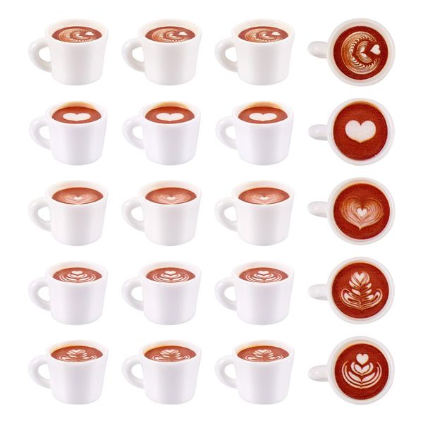 Magibeads 20Pcs Resin Mini Coffee Cups Miniature Kitchen Set Fake Drink Food Coffee Mug Lovely Tableware Coffee Dollhouse Ornaments for Desktop Decorations Crafts for Adult