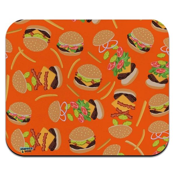 Hamburger Cheeseburger Pattern with Fries and Bacon Low Profile Thin Mouse Pad Mousepad