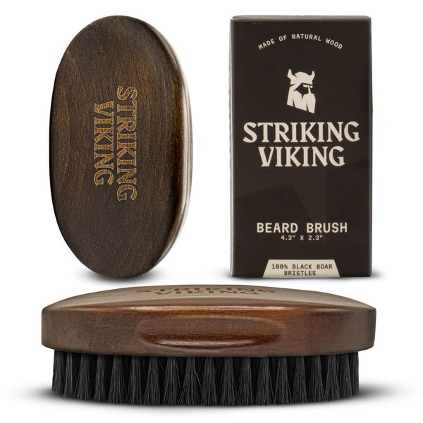 Striking Vikings Boar Bristle Beard Brush - Ergonomic designed Beard Brush made of 100% Natural Beach Wood - Facial Hair Brush for Men’s Grooming and Beard Care