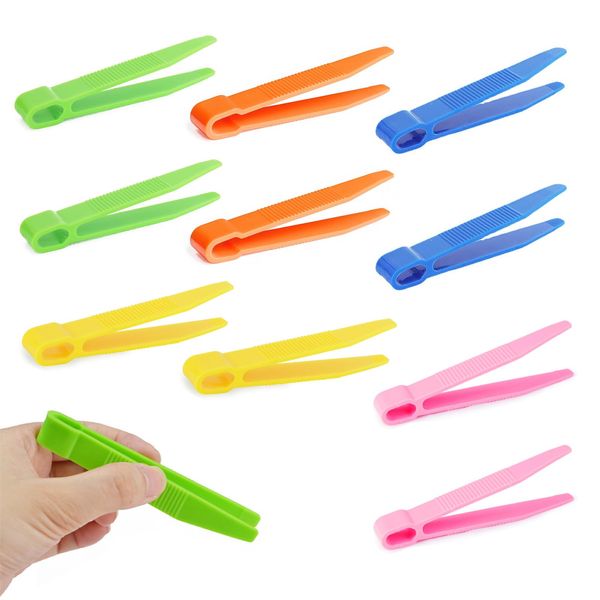 Kids Tweezers for Children,10PCS Plastic Beads Tweezers Colorful Plastic Tweezers Tweezer Plastic Craft Tweezers First Aid Tweezers for Perler Fuse Beads Kids Handmade DIY Crafts