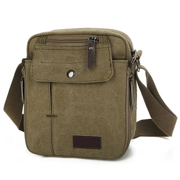 Unisex Crossbody Bags Canvas Phone Tablet PC Shoulder Bag Credit Card Key Messenger Purse - Khaki