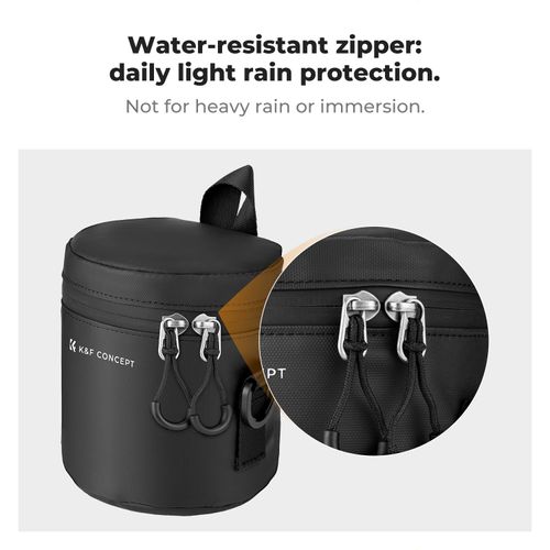 K&F Concept Camera Lens Pouch Case, Waterproof Zipper Protective Bag, Shockproof All-round Carry Bag for DSLR SLR Lens Size Below 2.9" x 4.5" (D x H)