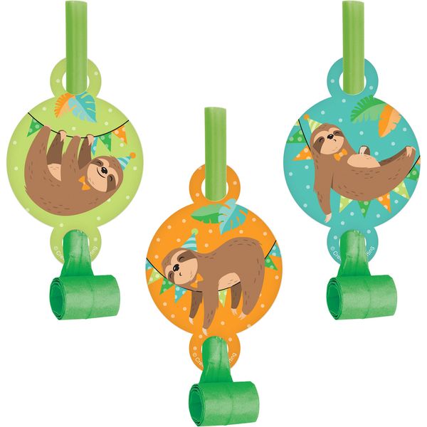 Creative Converting Sloth Party Party Blowers, 8 ct, Multicolor, 2.55" x 5.25"