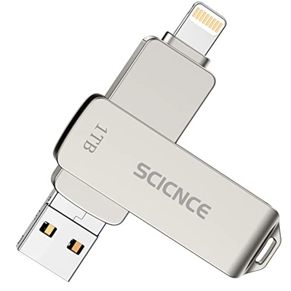SCICNCE USB 3.0 Flash Drive 1TB for iPhone USB Memory Stick External Storage Thumb Drive Photo Stick Compatible with iPhone, Android, Computer (Silver)
