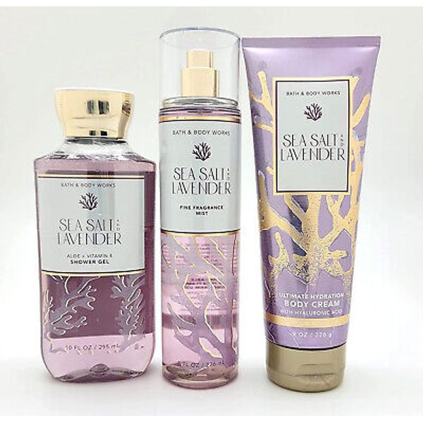 Sea Salt Lavender Trio Body Mist, Body Lotion, Shower Gel w/ Label damage on Gel