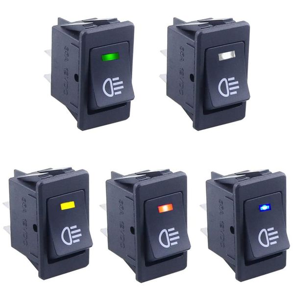 Fog Light Rocker Switch 12VDC / 35A 4 Pin Switch Waterproof LED Indicator Light (Red, Yellow, Blue, Green, White, Set of 5) Automotive Motorcycle Boat Disconnect Switch Home Appliance