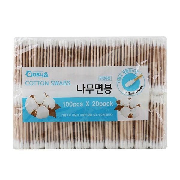 [Easy &amp; Easy] Wooden Cotton Swabs 100 pieces X 20 bags (Total 2000 pieces)