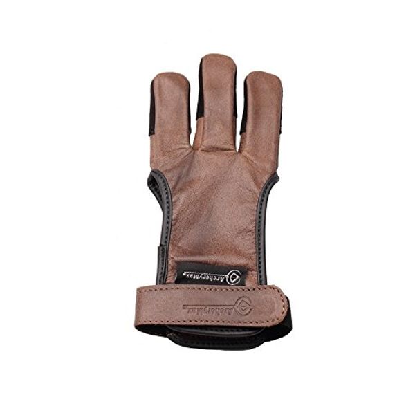 ArcheryMax Handmade Brown Leather Three Finger Archery Gloves, Medium