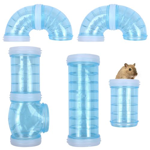 AvoDovA Tubes for Tunnel Hamster, DIY Toy for Cage, 8 Pieces Cage Tube for Small Animal Cage, External Accessories, Transparent Tube Set, Blue