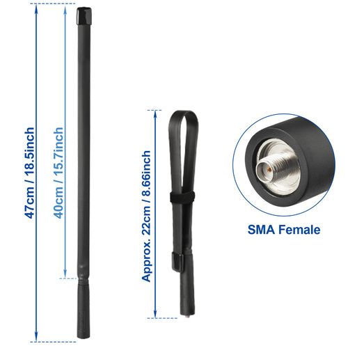 Bingfu Dual Band VHF UHF 136-520MHz 18.5 inch Foldable CS Tactical SMA Female Ham Radio Antenna for Wouxun Baofeng BF-F8HP UV-5R UV-82 BF-888S GT-3 Handheld Ham Two Way Radio Walkie Talkie