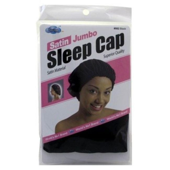 Dream Satin Sleep Cap Jumbo Black (12 Pieces)