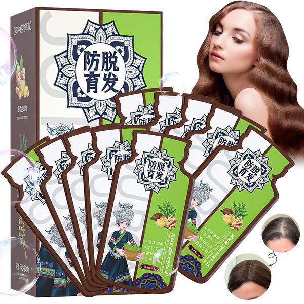 Ginger Hair Shampoo,Ginger Plant Extract Hair Shampoo, Nourishing Shampoo for Stronger, Ginger Hair Shampoo for Women (20g*10bags)