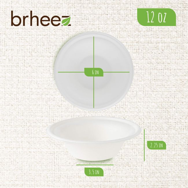 Brheez Biodegradable Compostable Sugarcane / Bagasse 6 inch Plates - Pack of 60