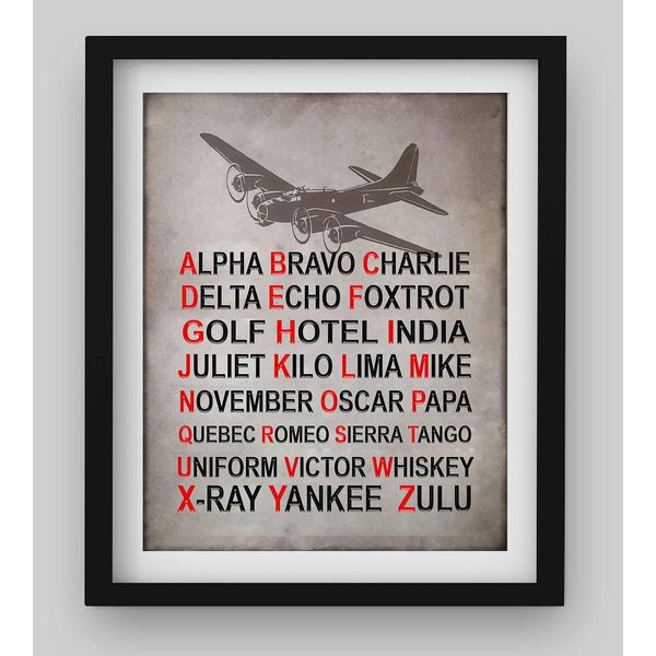 "Alpha Bravo Charlie"- Military Alphabet Wall Art Print- 8 x 10" Retro Military Wall Decor Image- Ready To Frame. NATO Phonetic Alphabet Home-Office Decor. Perfect Gift for Man Cave-Garage-Bar-School.