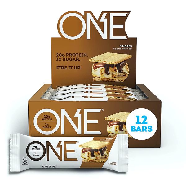 ONE Protein Bars, Smores, Gluten Free Protein Bars with 20g Protein and only 1g Sugar, Guilt-Free Snacking for High Protein Diets, 2.12 oz , 12 Count (Pack of 1)