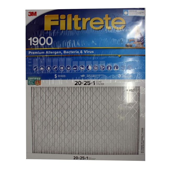 3M Filtrete 1900 Premium Allergen, Bacteria & Virus 20x25x1 Filter 1 Count