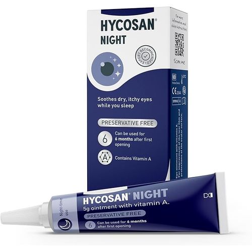 Hycosan Night - Preservative and Phosphate Free Eye Ointment to Sooth Dry, Itchy Eyes While You Sleep - 5g