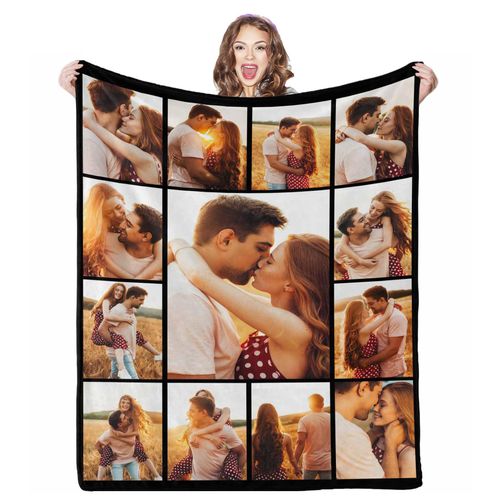 AOFUN Custom Blankets with Photos, 13 Photos Customized Gifts Personalized Blankets and Throws Customized Christmas Birthday Couples Gifts Personalized Gifts for Women Men, 8 Sizes