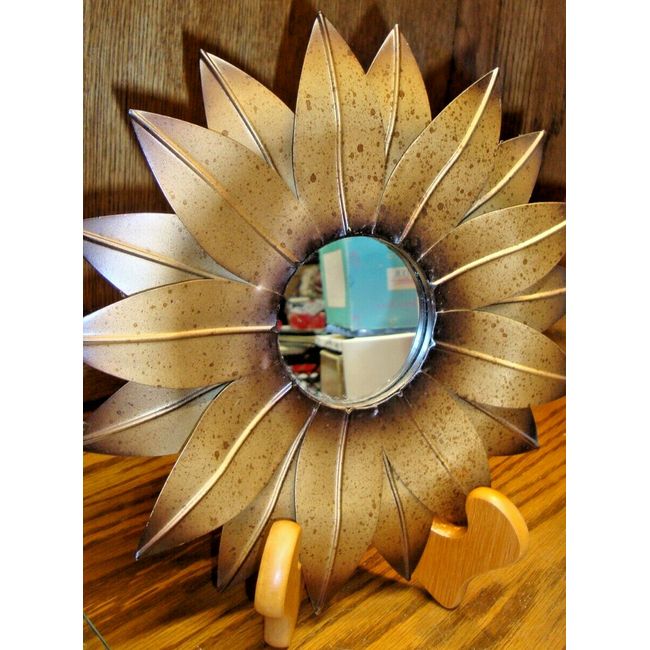 Metallic Gold-Tone SUNBURST Metal Small Accent Mirror  (11" dia) Wall Mount  831