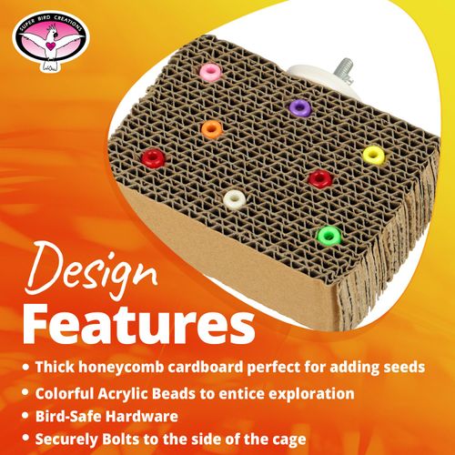 Super Bird Creations SB1216 Cardboard Treat Block - Interactive Chewing and Foraging Bird Toy for Small Birds - Parrotlets, Cockatiels, Parakeet - Encourages Exploration and Physical Exercise