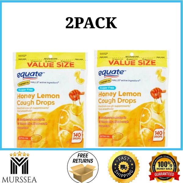 "Equate Sugar Free Honey Lemon Cough Drops - 140 Count 2 PACK "