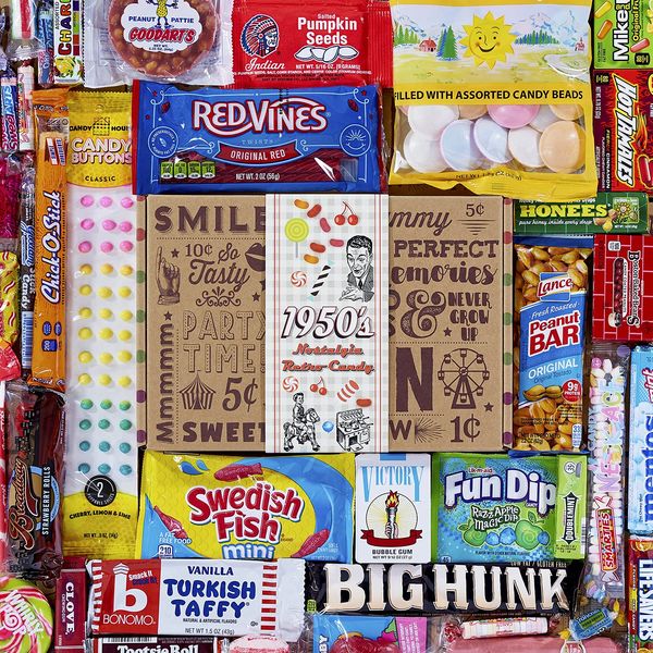 VINTAGE CANDY CO. RETRO CANDY GIFT BOX - Nostalgia Candies - Flashback Assorted Gift Basket - PERFECT Throwback For Adults, College Students, Men or Women, Kids, Teens (1950s)