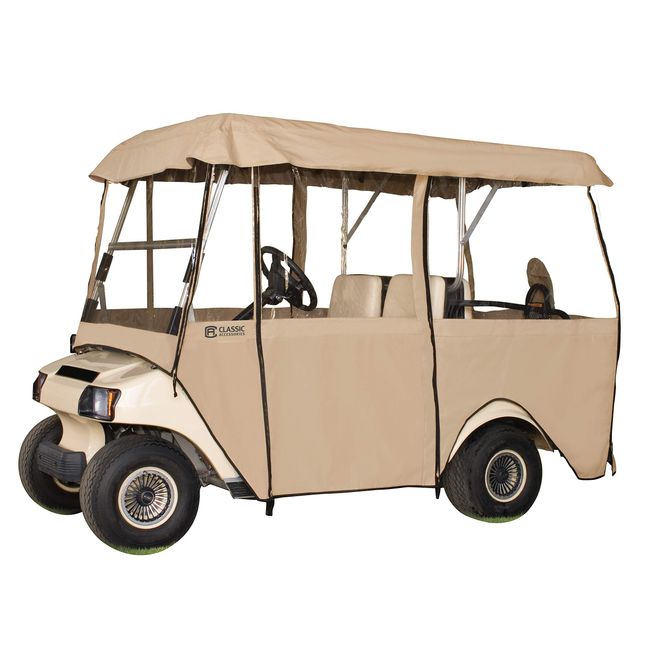 Classic Accessories Fairway Deluxe 4-Sided 4-Person Golf Cart Enclosure, Tan