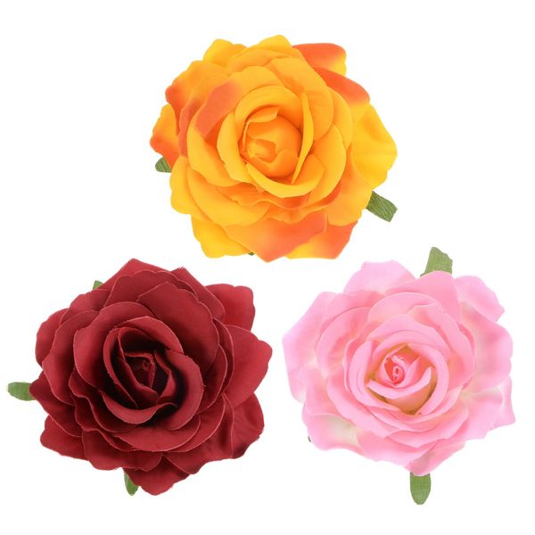 M METERXITY 3-Pack Rose Hair Clips, Flower Hairpin Fabric Floral Brooch for Bridal Wedding/Party/Women Hair Accessories, Hair Flowers Headpiece Floral [Dark Red/Dark Pink/Orange]