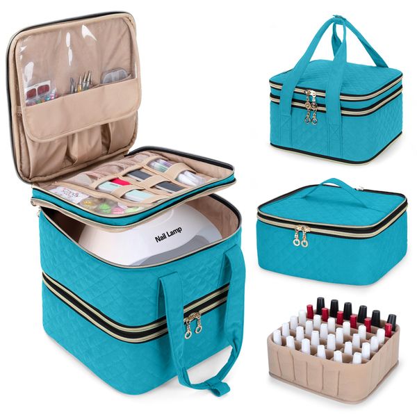 Yarwo Nail Polish Organizer Case Holds 72 Bottles (15ml/0.5 fl.oz), Detachable Storage Bag for Nail Polishes and Nail Art Tools, Teal (Bag Only, Patent Pending)