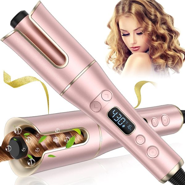 Auto Hair Curler, Automatic Curling Iron Wand with 4 Temperatures & 3 Timers & LCD Display, Curling Iron with 1" Large Rotating Barrel, Dual Voltage Auto Shut-Off Spin Iron for Hair Styling