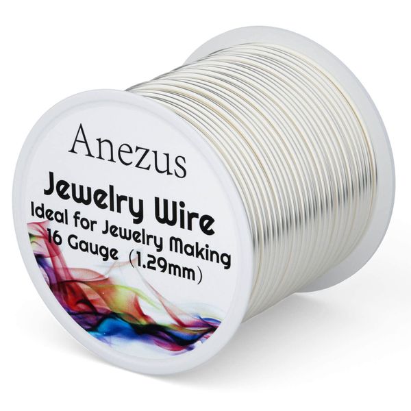 16 Gauge Jewelry Wire, Anezus Silver Craft Wire Tarnish Resistant Copper Wire for Jewelry Making, Wire Wrapping and Crafting(Silver, 11 Yards /10 Meters)