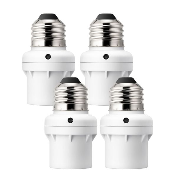 DEWENWILS Light Sensor Socket, Dusk to Dawn Sensor Socket, Light Bulb Socket for Light Fixtures, Compatible with Incandescent/CFL/LED/Halogen Bulbs, 4 Pack