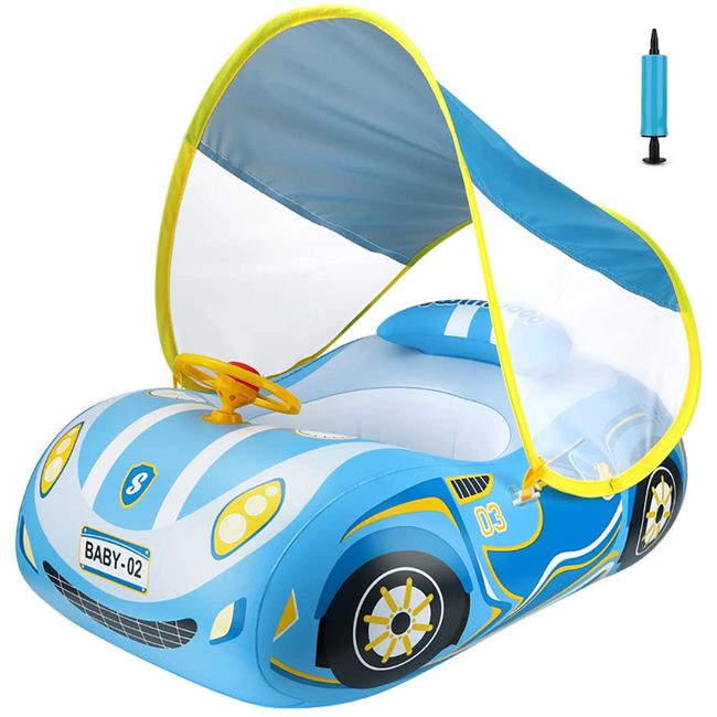 YXTC Baby Float, Super Sports Car, For Babies, Foot Float, UV Protection, SPF 50+ Sunscreen, Removable Sunshade, Baby Float, Water Play, Suitable for 12-48 Months (Blue)