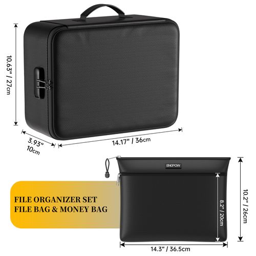 ENGPOW Fireproof Document Bag with Lock,File Organizer Set with Zipper Money Case,5 Layers Protection Fireproof Safe Storage for Important Documents,Passport,Laptop,14.2"*10.6"*4",Soft Case