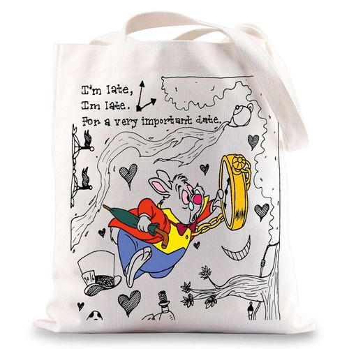 BWWKTOP White Rabbit Tote Bag White Rabbit Fans Gift I'm Late For a Very Important Merch (I'm Late)