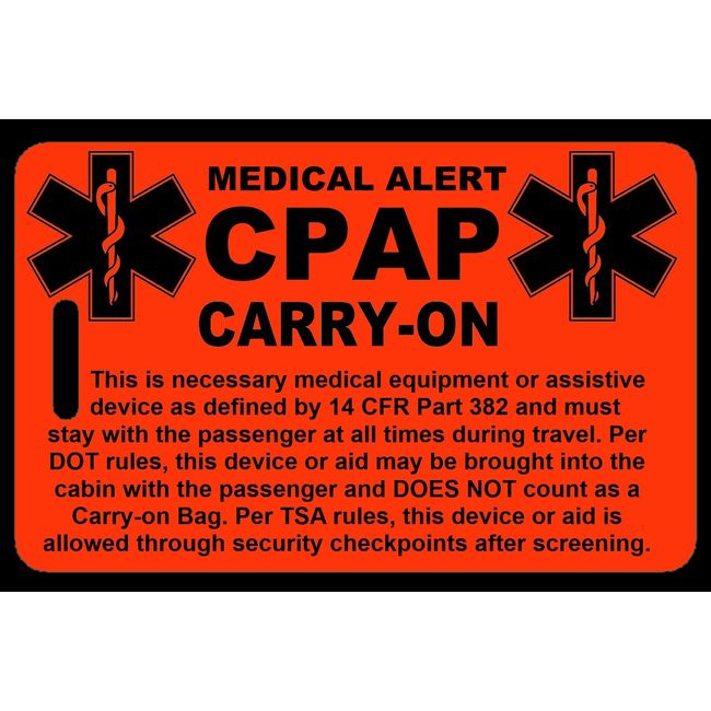 Hi-Viz Orange Carry-On CPAP Bag Tag - TSA - Sleep Apnea