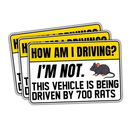 (3 Pcs) How Am I Driving I’m Not This Vehicle is Being Driven by Rats Sticker – Funny Rat Meme Warning Sign 3 inches for Car, Laptop, Helmet – Sarcastic 700 Rats Sticker for Adults