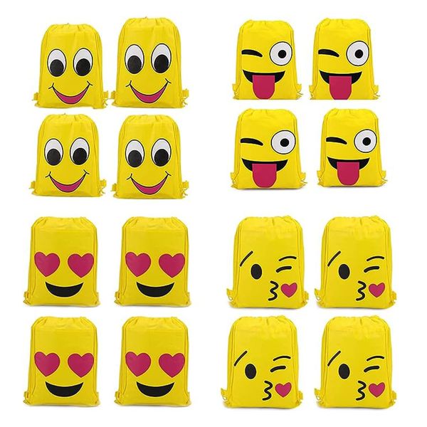 Smiley Turnbeutel,RoadLoo16 Stück Emoji Turnbeutel Rucksack Kindergeburtstag Emoji tüte Sportbeutel Gastgeschenke Beutel Geschenktüte Party Supplies für Geschenktaschen Kunst und Handwerk