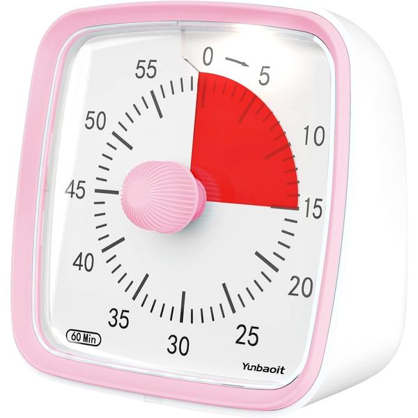 Timer, Yunbaoit Timer Study-60 Minute Visual Timer for Kids and Adults,Use for Home, Kitchen, School and Workplace (Pink)