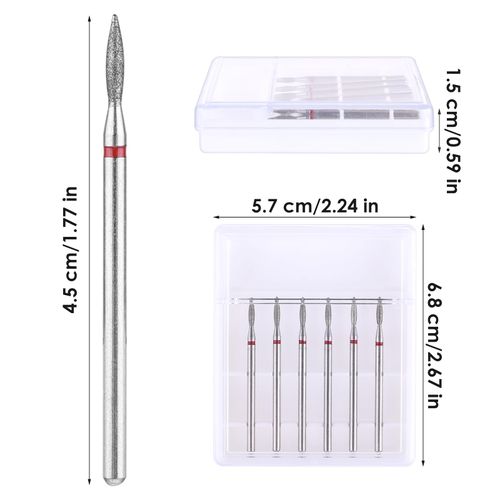 Sibba 6pcs Cuticle Drill Bit Set Flame Stainless Steel Bit with Case for Manicure Pedicure Diamond Drill Polishing File Grinding Heads Tools Metal Professional Carbide Remover Bits Acrylic Gel Nails