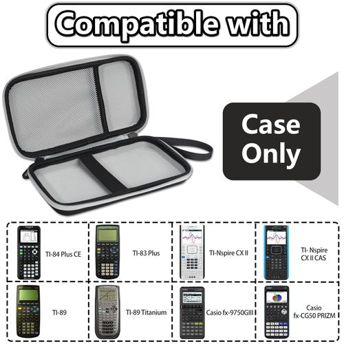 Carrying Case for Texas Instruments TI-84 Plus CE/TI-83 Plus/TI-83 Plus CE/TI-Nspire CX II CAS/TI-Nspire CX II Color Graphing Calculator, Extra Mesh Pocket Fits Charging Cable Charger Manual, Black