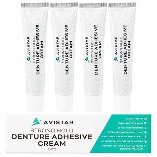 Denture Adhesive Cream (5 Pack) - Extra Strong Hold with Easy Application