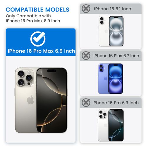 VEGO for iPhone 16 ProMax Case with Stand, Privacy Screen Protector & Camera Lens Cover & 360° Rotatable Ring Kickstand Upgraded Military Protective Case for iPhone 16 Pro Max - Metallic Blue