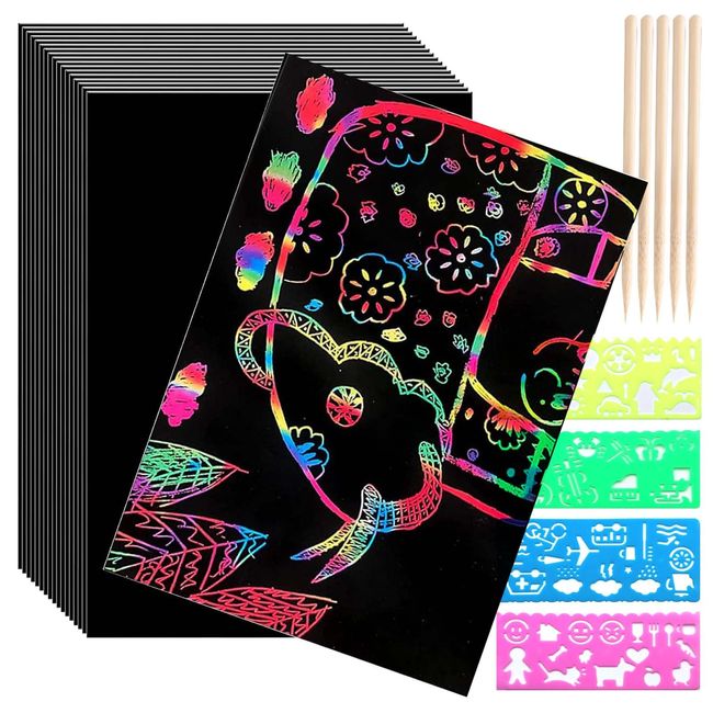 Scratch Board Scratch Paper Kids Scratch Paper Art Set DIY Scratch Art, Freehand Creation Handmade Creative Doodle Book, Handmade Card, Decoration etc