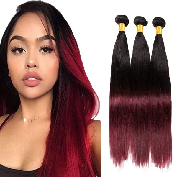 Human Hair Extensions Bundles Echthaar Tressen Burgundy Bundles Straight Bundles Ombre Bundles Tow Tone Hair Bundles Grade 8 A 100% Brazilian Remy Human Hair Extensions 24 26 28 Zoll