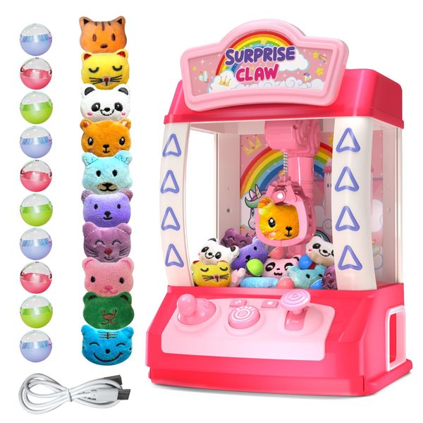 Shemira Claw Machine for Kids, Toys for 3 4 5 6 7 8 Year Old Girls, Christmas Birthday Gifts for Girls Age 3-5 5-7 6-8, Mini Vending Machine with Music & Adjustable Sound, Rechargable Dispenser Toys