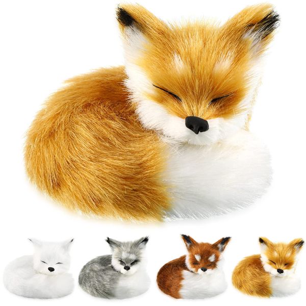 4 Pcs Stuffed Fox Plush Ornament Simulation Furry Fox Decorations Animals Plush Mini Squint Sleeping Fox Plush Static Fox Figures Model for Home Birthday Graduation Favors