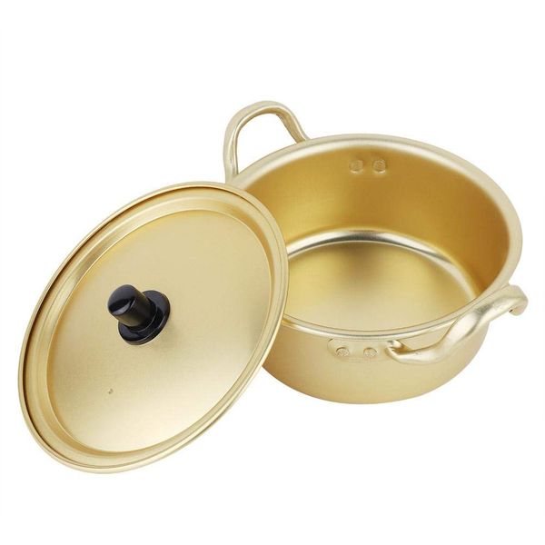 Stock Pot with Lid, Ramen Pot, Korean Snacks Ramen Noodle Pot Yellow Aluminum Stockpot Spicy Ramen Noodles Instant Noodles Pot Cooking Pot(16cm Pot)