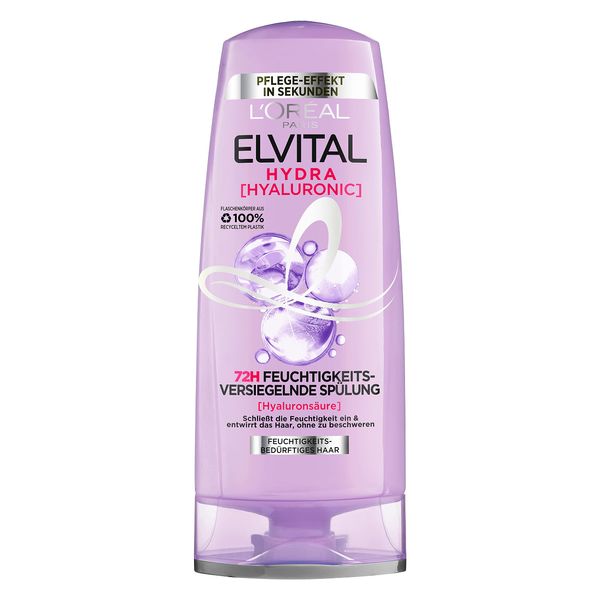 L'Oréal Paris Elvital feuchtigkeitsspendende Spülung für glänzendes Haar, Conditioner mit Hyaluron für einen Feuchtigkeitsboost, Hydra Hyaluronic, 250 ml